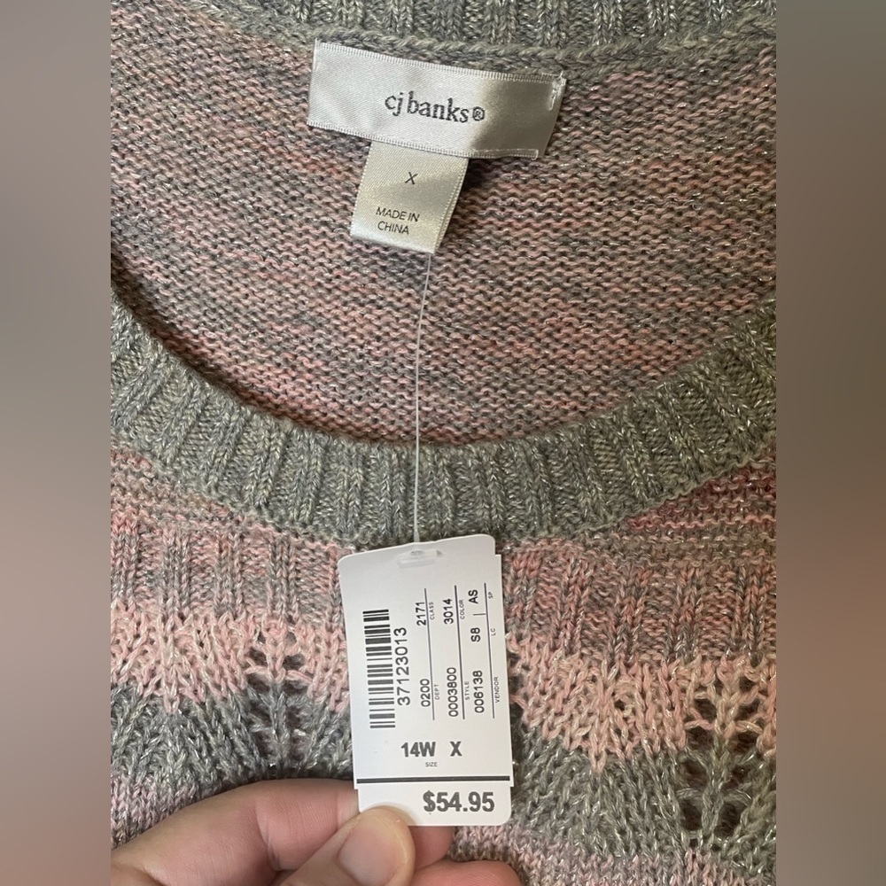 Womens Christopher & Banks Size 14w Pink Gray Sweater Pull Over Casual Office — image 3 of 7